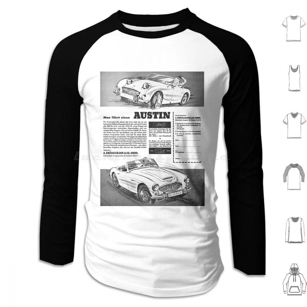 Austin Healey Sprite-Advertt Felpa Con Cappuccio In Cotone Manica Lunga Frogeye Bugeye Austin Healey Frogeye Sprite Midget Sprite Austin