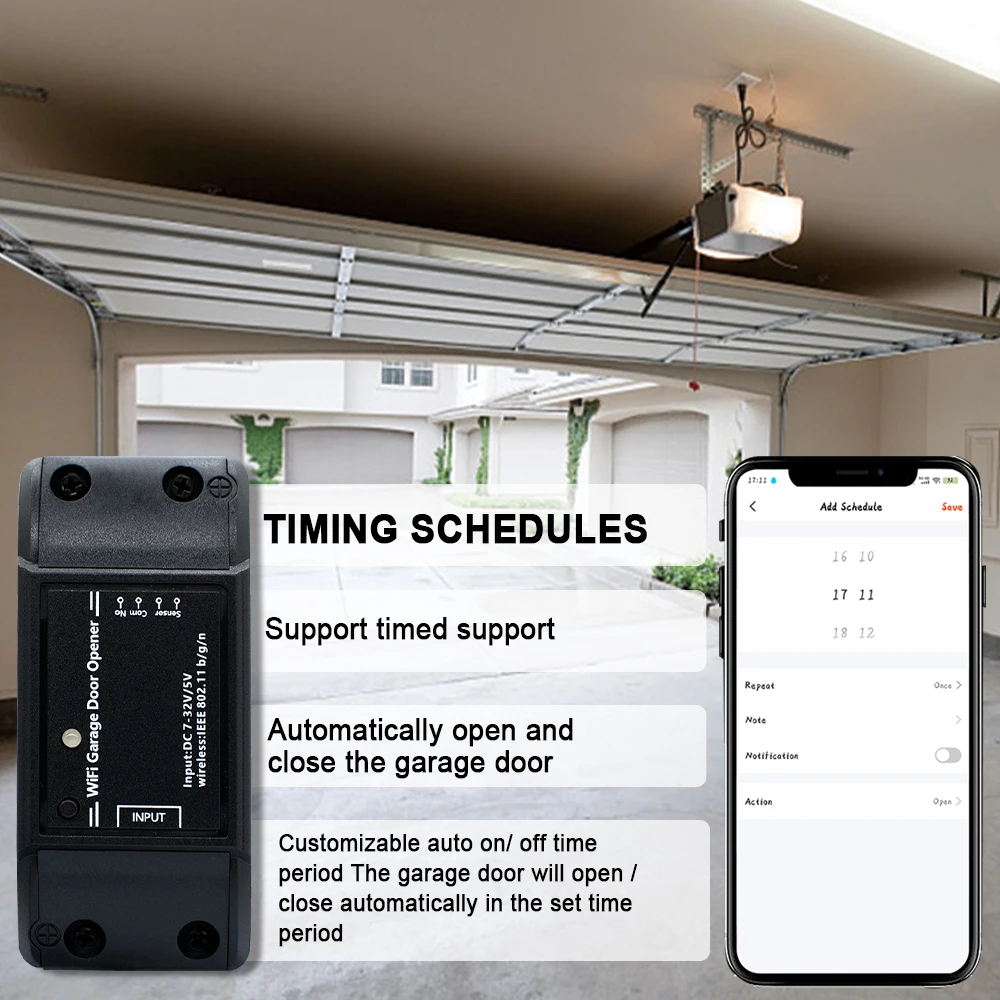 Tuya Wifi 433MHz Rolling Code Garage Door Opener AC DC 7-32V 85-250V Sliding Door Access Controller for Alexa Google Home