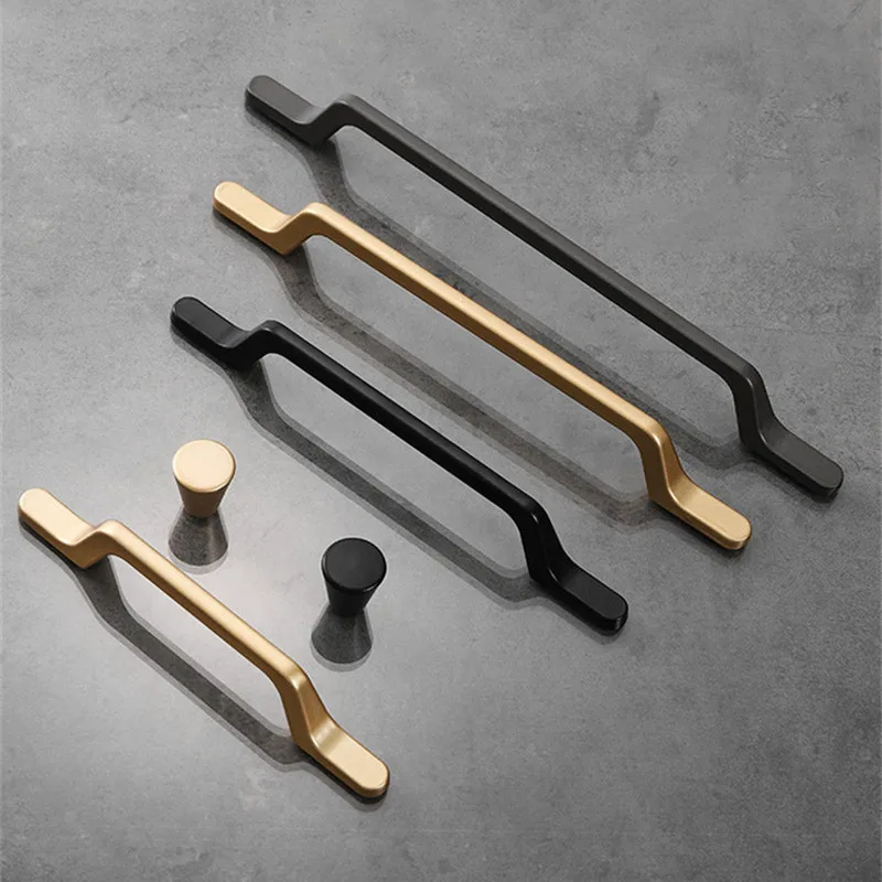 KK&FING European Simple Black Kitchen Furniture Handles Matte Gold Aluminum Alloy Cabinet Drawer Pulls Furniture Handle Hardware