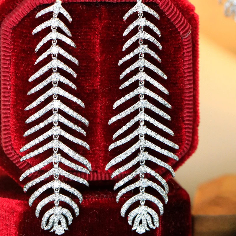 Sccf65a3d26a84ef492c87ca6b24a4bb3r Aazuo Luxury Jewelry 18K White Gold Real Diamonds 2.3ct High Quality Gift idears Feather Hook Earrings For Women Senior Banquet