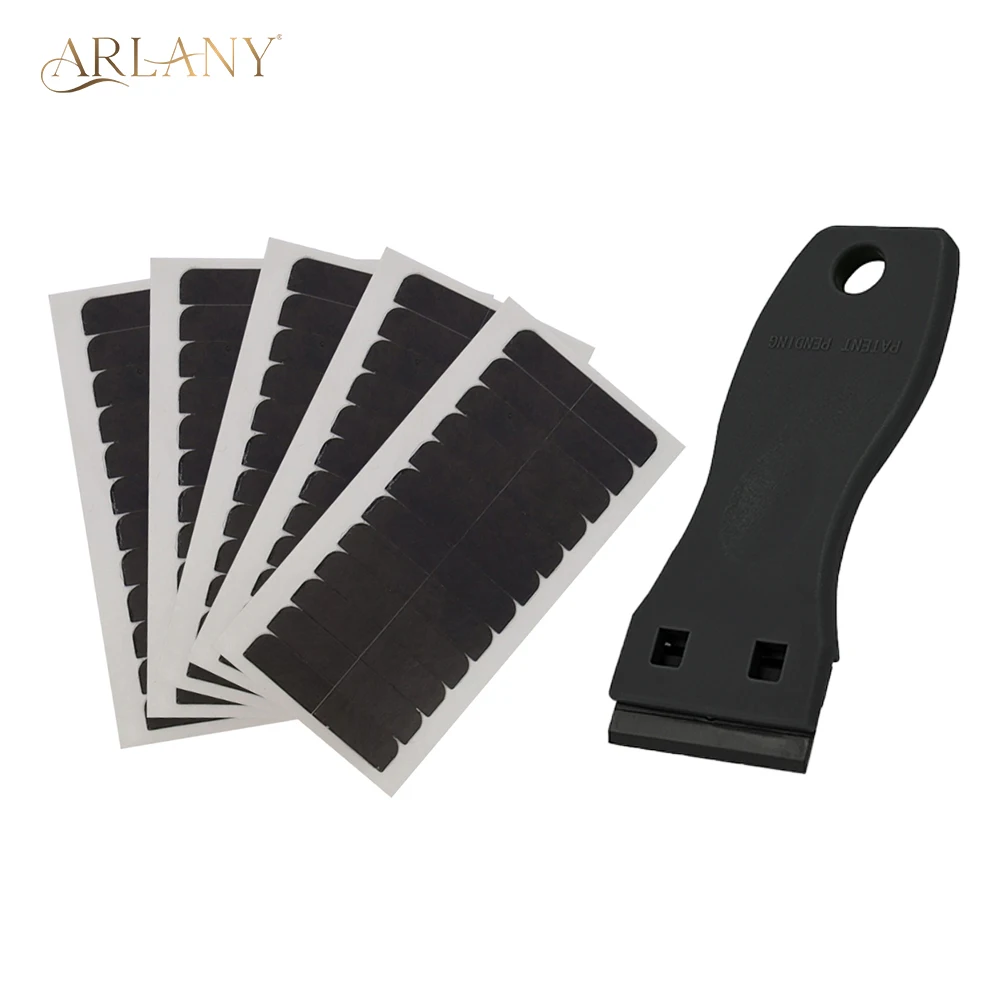 Plastic Razor Scraper Kit with 60 Tabs Hair Extension Tape Adhesive Replacement Salon Barber Sticker Label Removal Scraper Tool