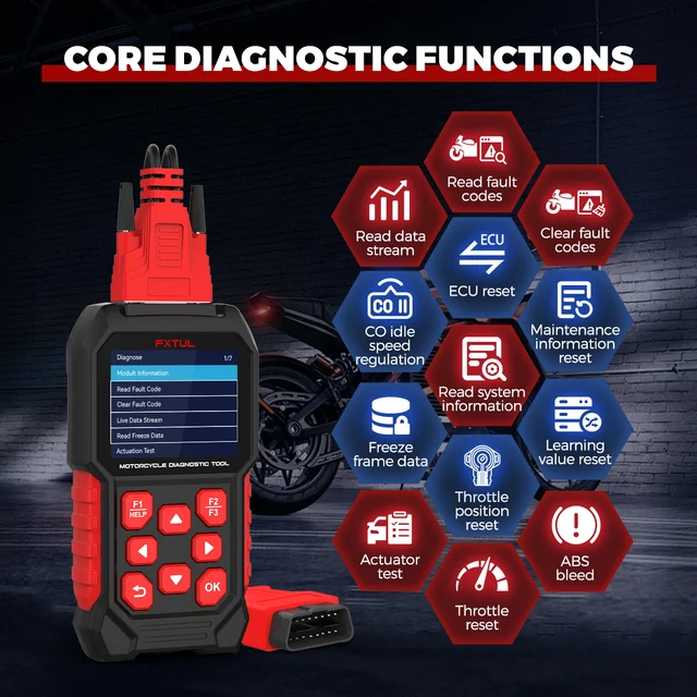 FXTUL M4 Motorcycle Diagnostic Tool Asia OBD2 Clear Fault Codes Scanner Support Engine ABS Systems For Yamaha HONDA Kawasaki SYM 4
