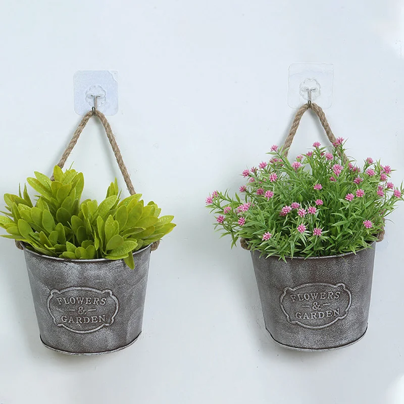 

Pastoral French Style Wall Mounted Flower Pot Garden Vintage Metal Flower Vase Rustic Hanging Baskets Classical Home Decoration