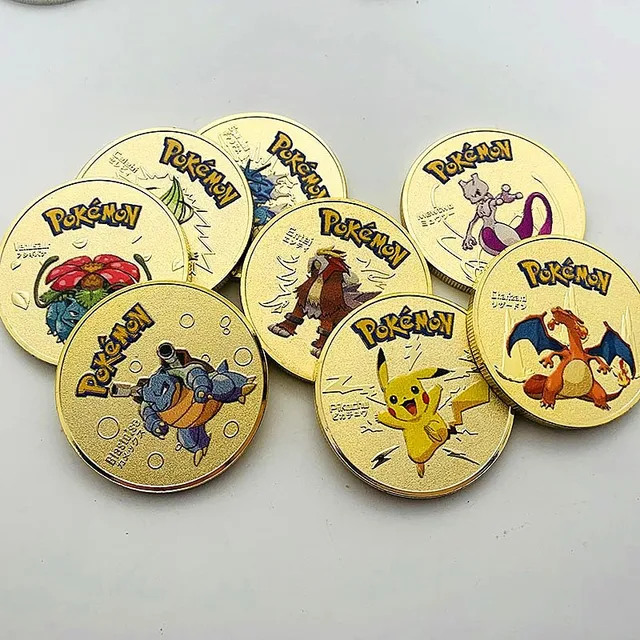 Pokemon Anime Gold Plated-Silver Plated Collectible Coin + Acrylic Case Pikachu Venusaur Eevee Charizard Game Coin Birthday Gift 2