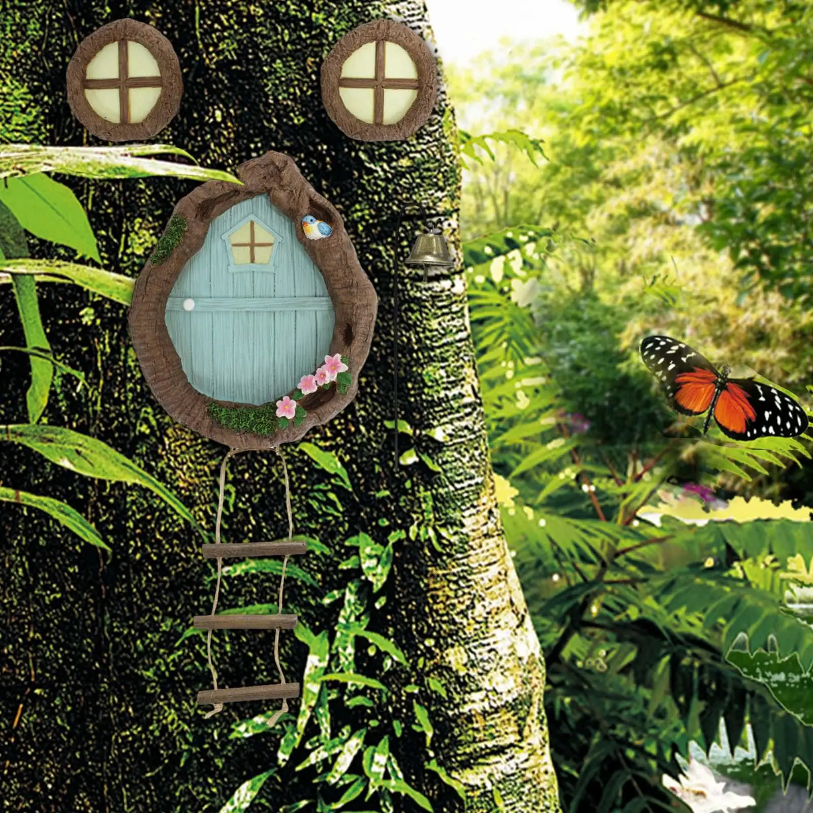 Fairy Doors For Garden LINMOUA Garden Decor 2024 Miniature Gnome Fairy House Window Doors For Trees Outdoor Tree Decoration Accessories Mini Sculpture Lawn Ornament A Fairy Ornaments