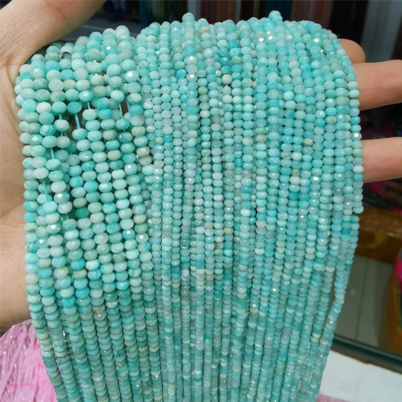 

3x2mm Natural Faceted Amazonite Amazon Stone Beads Loose Blue Min Abacus Beads Jewelry Making 15''Strand Diy Bracelet Wholesale