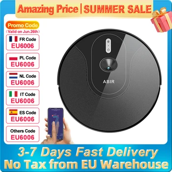 (Codice promozionale: EU6006)Robot aspirapolvere ABIR X6PRO con sistema oculare intelligente, aspirazione 6000pa, software Virtual Wall, pulizia a zone, disinfezione con lavaggio a umido, memoria mappa, compatibile con Alexa, Google Home 1
