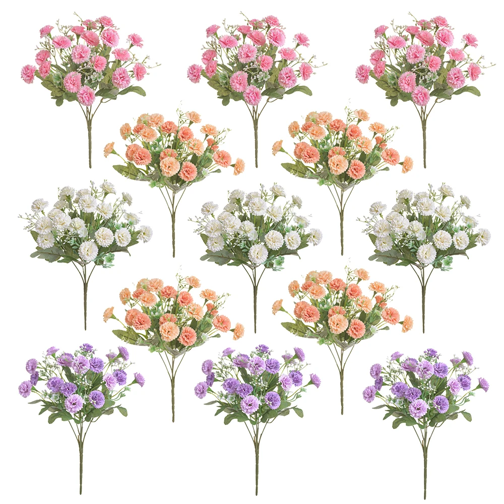 4 Stück künstlicher Blumenstrauß aus Seide, kleine Rose, Lila, Nelke, Brautstrauß für Hochzeit, Party, Zuhause, DIY-Dekoration
