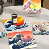 Japanese Wave Art Kitchen Dish Mat Absorbent Dining Table Mats Retro Non-slip Placemat Coffee Dish Tableware Mat for Home Decor 1
