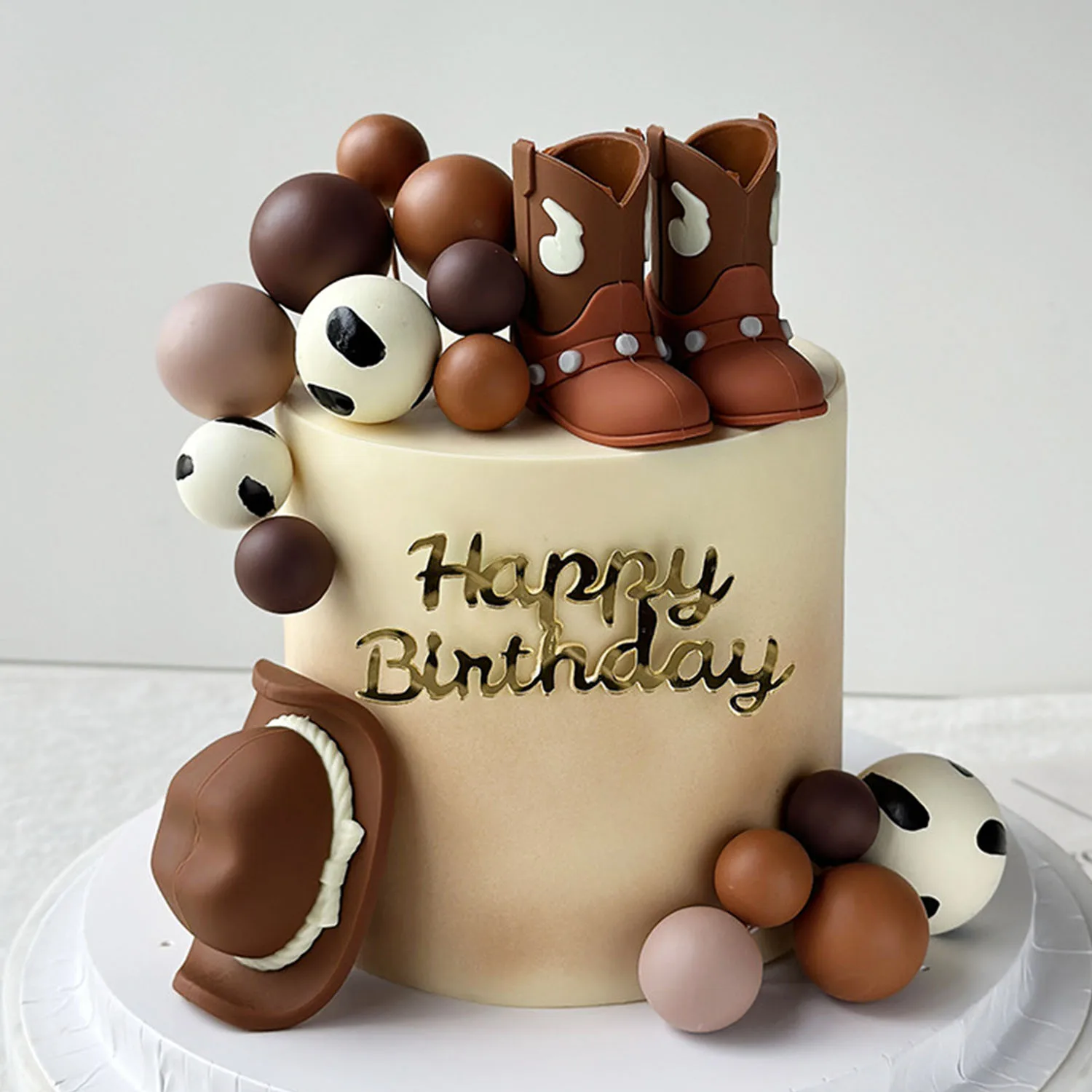 Set Decorazioni Per Torta Cowboy E Cowgirl – Palline Lucide, Cappello E Topper Buon Compleanno In Acrilico