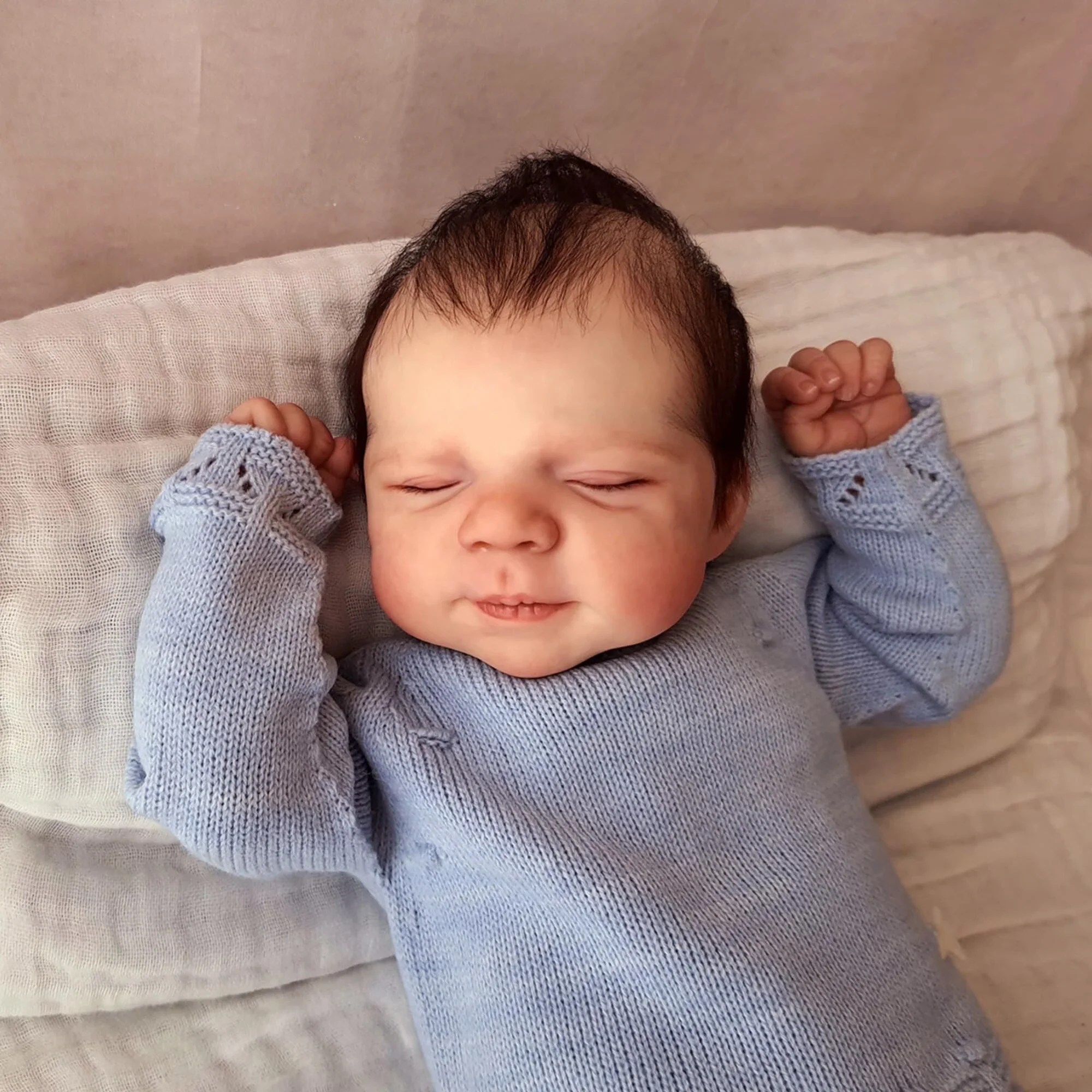

NPK 19inch Already Painted Finished Reborn Sleeping Pascle Baby Doll Lifelike Soft Touch 3D Skin Hand-Root Hair Visible