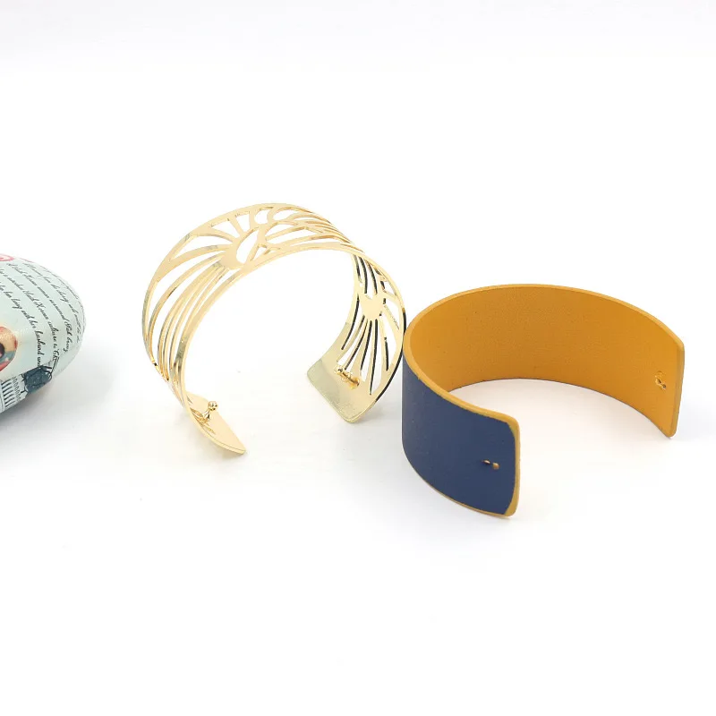 Retro Punk Hollow Opening Bangles Cuff Bracelet Interchangeable PU Leather for Women