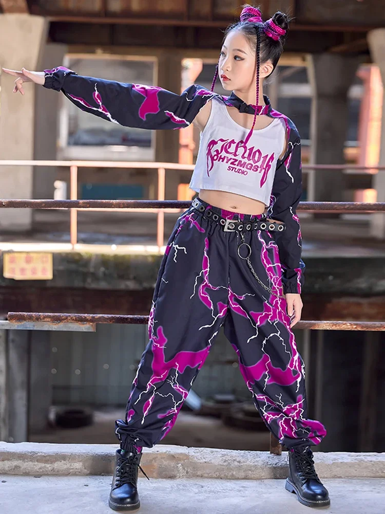 Hip Hop Clothes For Girls Kids Jazz Dance Costume Black Purple Modern Dance Performance K-pop Stage Outfit Runway Show Wear