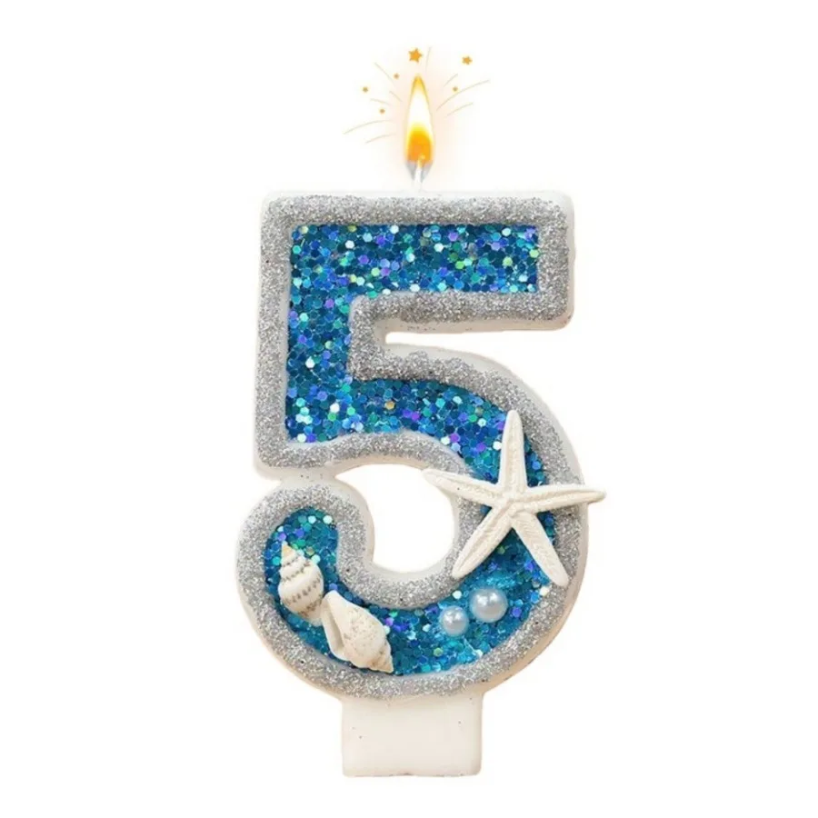 1 Stück Kinder-Geburtstagskerzen 0-9 Zahlen Blaue Ozean-Seestern-Kuchenkerzen-Dekoration DIY für Hochzeits- und Partybedarf – Detail 8