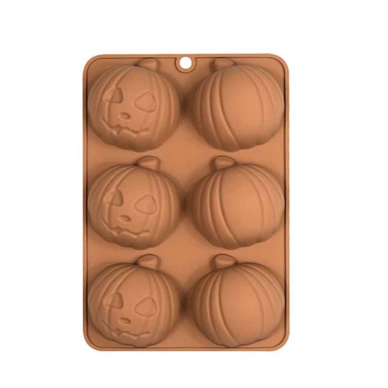 

448B 6 Cavity Halloween Pumpkin Fondant Chocolate Mould Cake Toppers Baking Tool Ornament Silicone Mold Easy to Clean