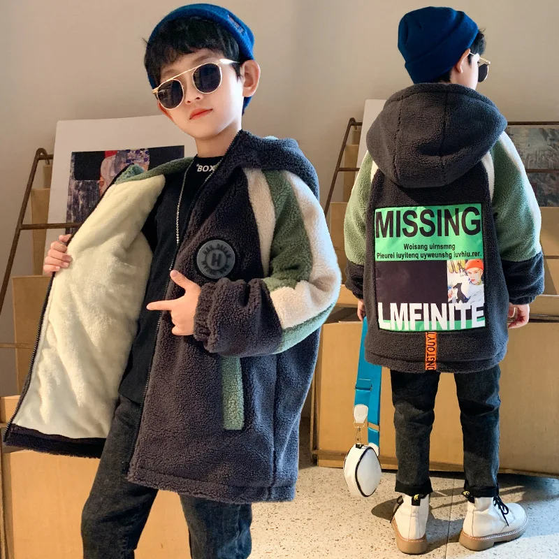 

2023 New Big Boys Winter Coat Long Style Boy Winter Jacket Hood Cotton Padded Children Kids Winter Jacket Out Wear 3 to 15 Y