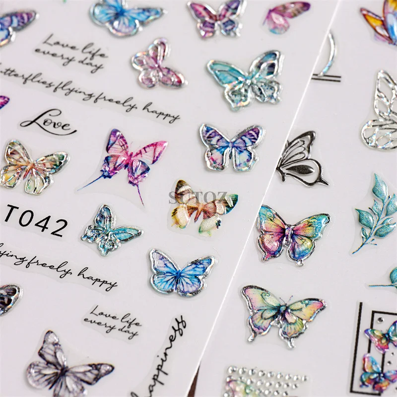

1pcs New Craft Sticker 5D Nail Art Stickers Embossed Cute 3D Skull Colored Butterfly Stickers Deccals For Nails Art Decorations