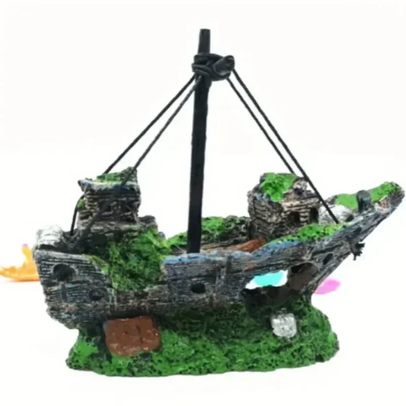 1pcs Aquarium Fish Tank Landscaping Shipwreck Pirate Ship Decoration Resin Boat Accessories Furniture Pet Fish Tank Decorations