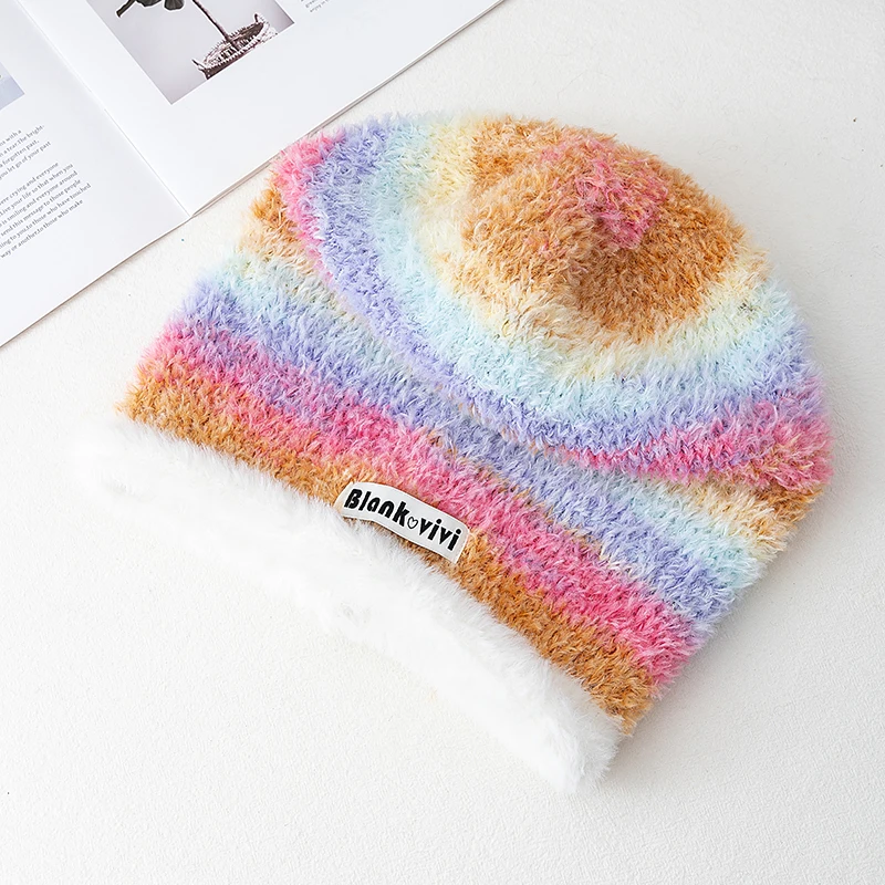 Hot Sale Loose Dandy Hat Lazy Style Gradient Beanie Hat Fashion Winter Hats For Women Streetwear Multicolour Warm Hats For Girl
