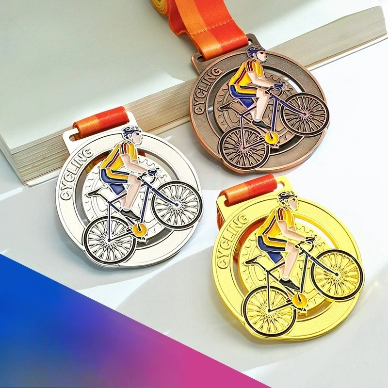 Customized Metal Medal For Cycling Competition Gold, Silver, Bronze Honor Team School Activity Home Decoration Neck Hanging, 1Pc
