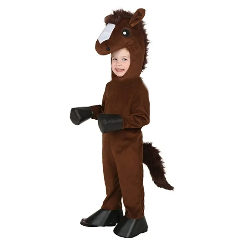 

Kids Horse Cosplay Costume Toddler Funny Animal Cosplay Jumpsuit Hood Suit Purim Boys Girls Childern Horse Halloween Costumes
