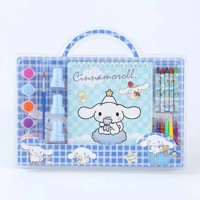 산리오 어린이용 미술 세트 마이멜로디 시나모롤 쿠로미 그림 그리기 세트 (수채화 & 크레파스 포함) 휴대용 미술 용품 (용)