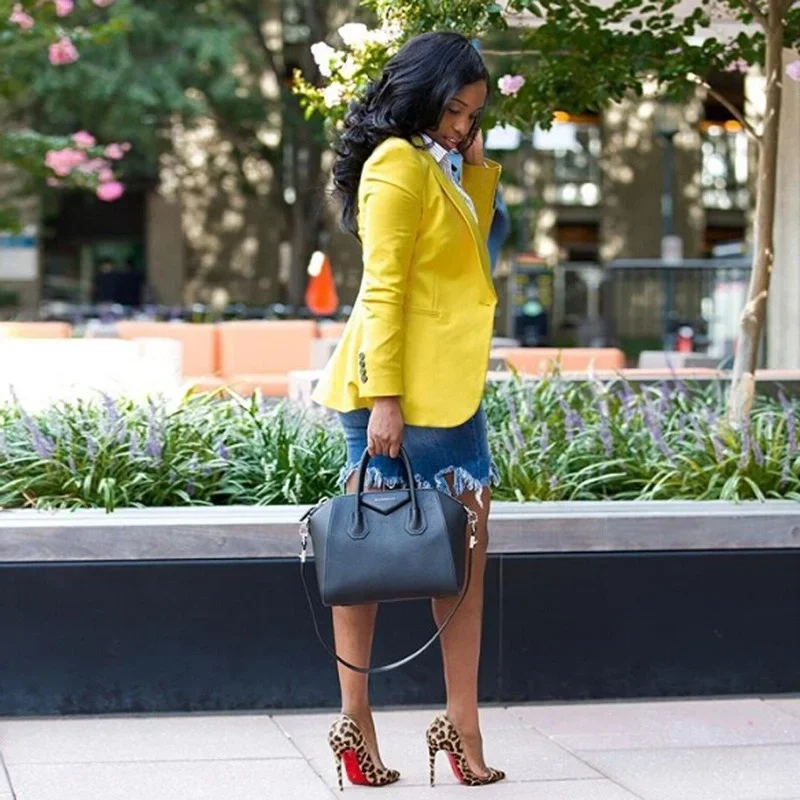 Yellow Casual Office Blazer 2023 Women Solid Colors Single Button Commute Bussiness Blazer Retro Simple All-Match Clothes Formal