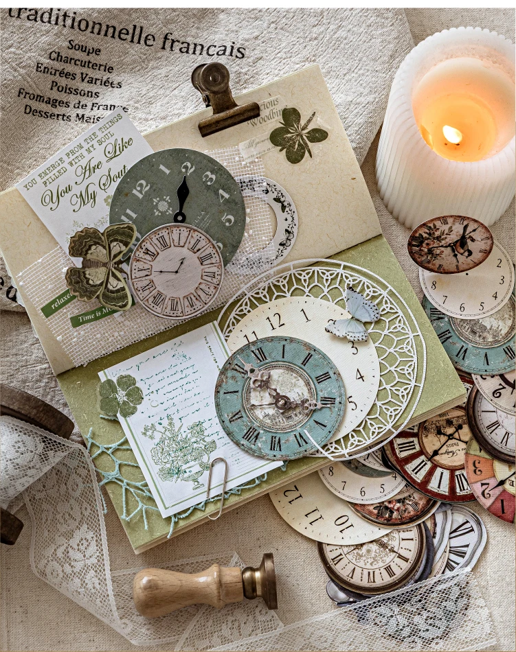 50 Blatt Vintage mechanische Uhr Aufkleber dekorative DIY Scrapbooking Materialien Kunst Collage Briefpapier Ästhetik Aufkleber – Detail 22