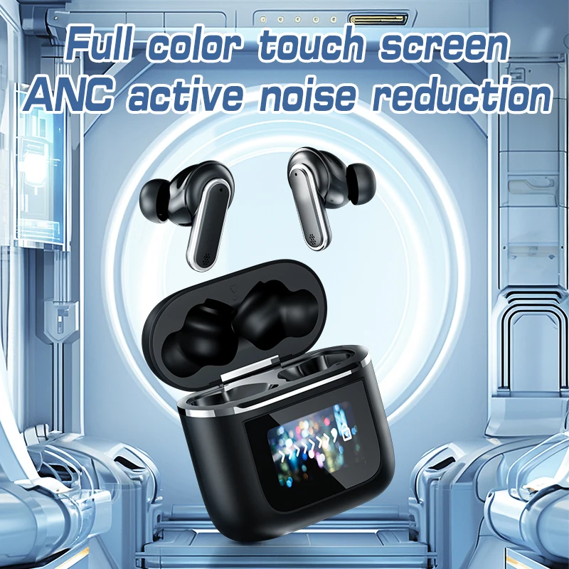 Full Color Touch Screen Fones De Ouvido LCD, redução de ruído inteligente, confortável orelha a orelha, Bluetooth 5.4, Novo