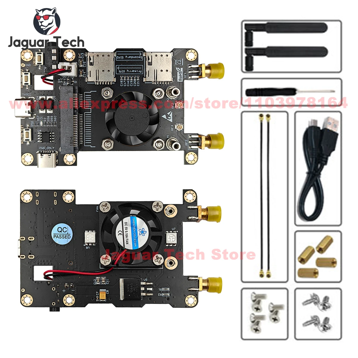 4G MINI PCIe Adapter HAT LTE USB C Board Transfer Card With Fan Antenna ...