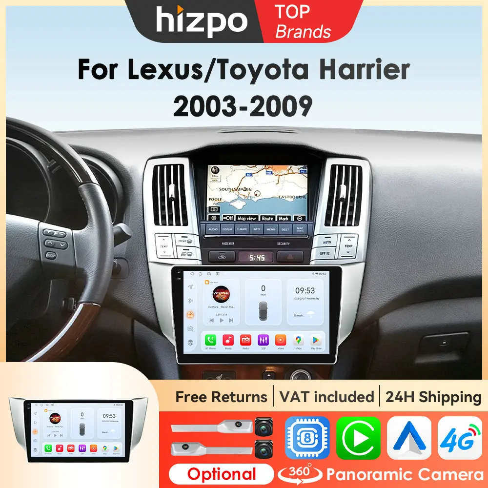 Hizpo para Lexus RX300 330 350 400H 2003-2009 Toyota Harrier 2003-2009 Radio de coche GPS reproductor de vídeo Multimedia Android Auto Carplay 1