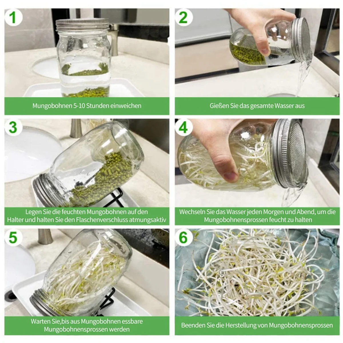 4 Pack Stainless Steel Sprouting Jar Lid for Wide and Wide Mouth Mason Jar for Growing Sprouts