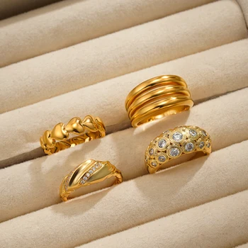 316l Stainless Steel Layered Hollow Heart Zircon Ring for Women Dainty Stackable Band Sparkle Zircon PVD Dome Rings Jewelry 2025