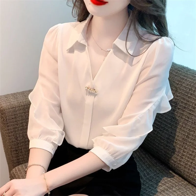 

Women Spring Autumn Style Blouses Shirts Lady Casual Long Sleeve Turn-down Collar Solid Color Blusas Tops ZZ2167