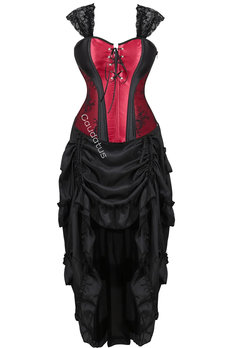 Corset Dress Straps for Women Tutu Skrits Set With Lace Costume Party Sexy Burlesque Basques Outfit Plus Size Gothic Black Green