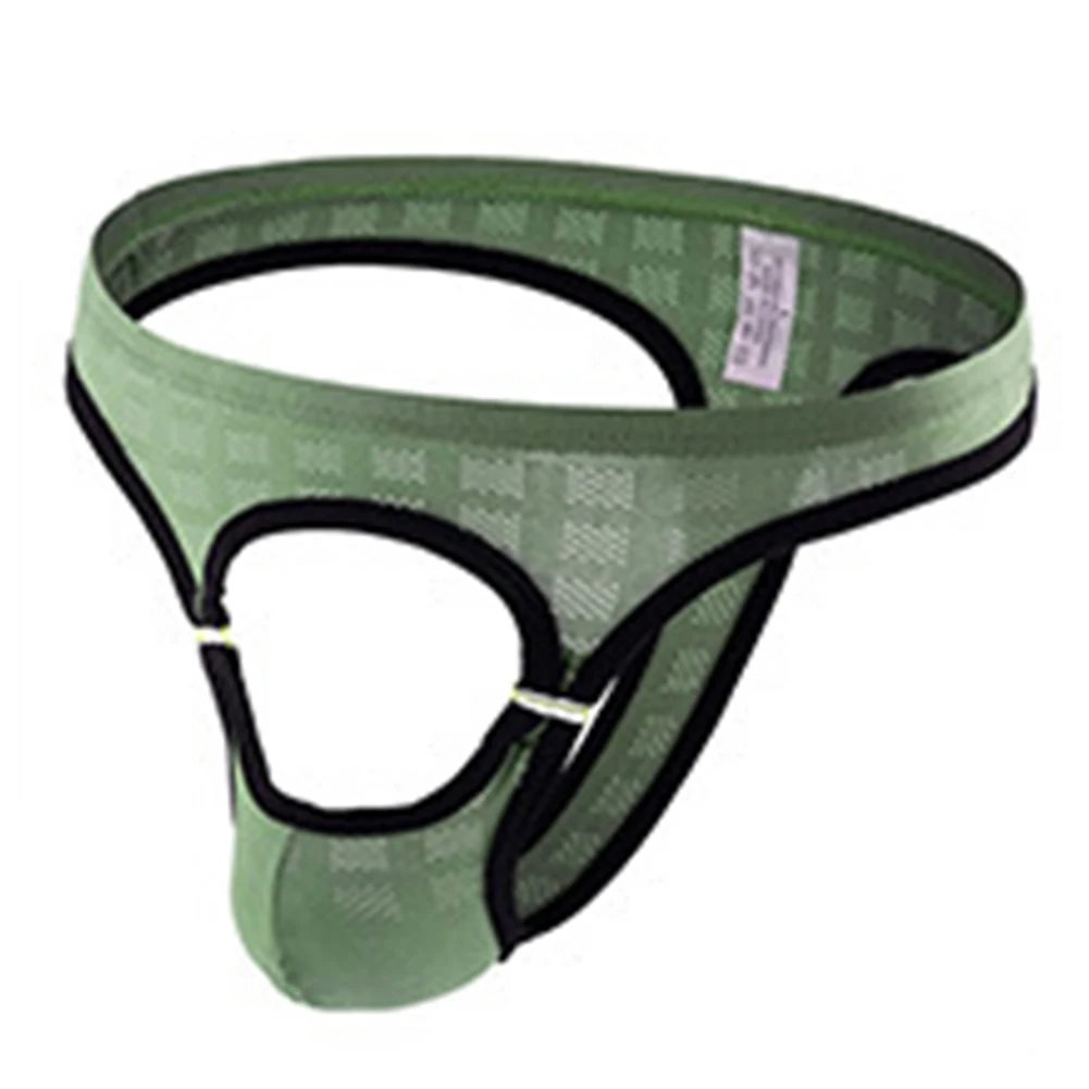 

Sexy Underclothes Men Front Hole Panties Breathable Metal Open Thong Youth Fashion Hollow Out Male Elasticity Underwear Briefs