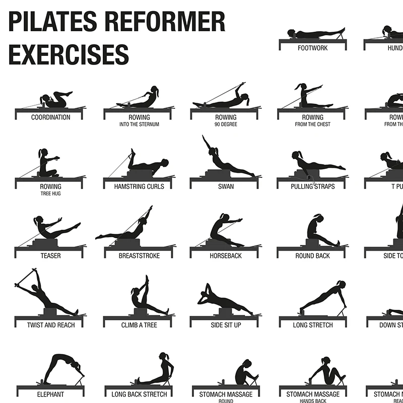 Pilates Workout Chart Poster Canvas Prints Yoga Room Wall Decor , Pilates  Gift BodyBuilding Guide Fitness Gym Painting Picture