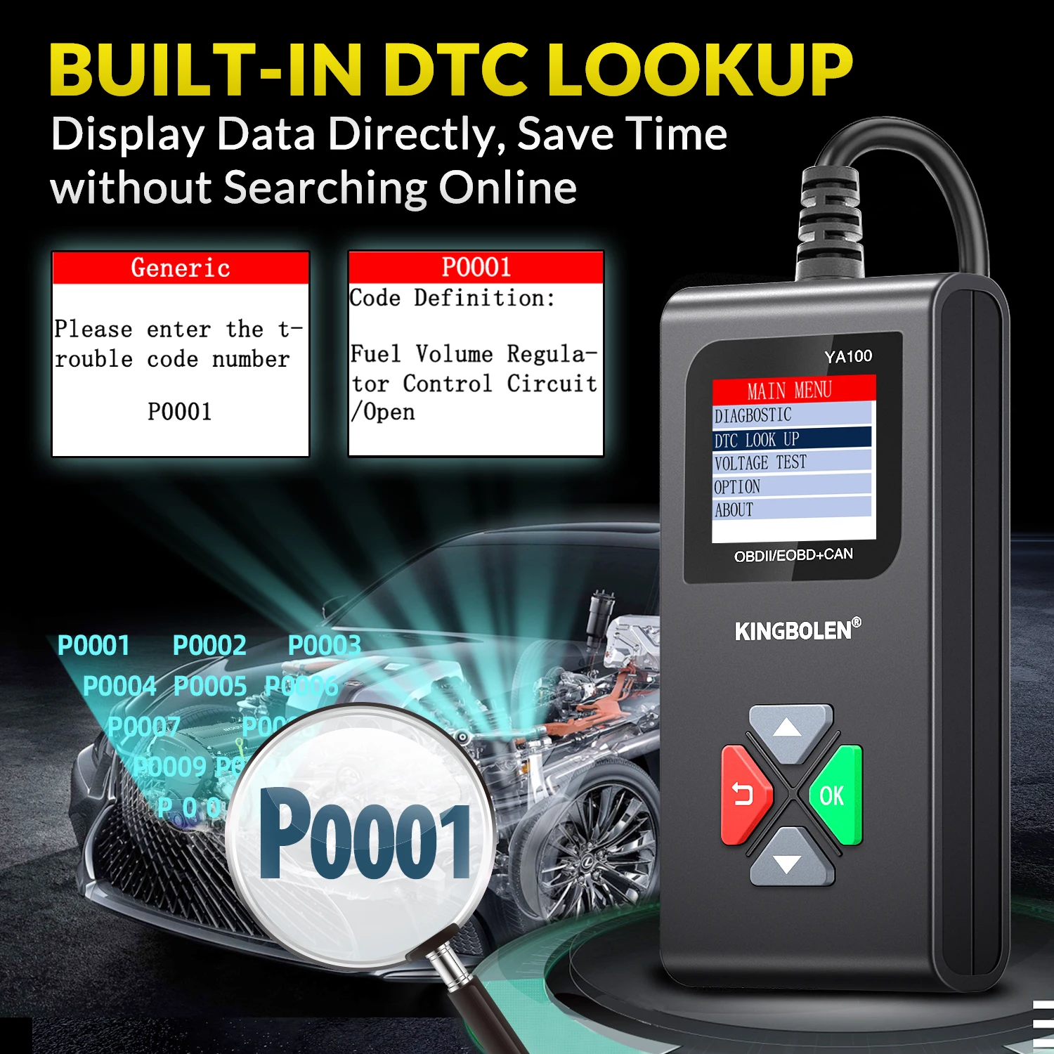 핫 세일링 KINGBOLEN YA100 OBD2 스캐너 풀 OBD2/EOBD2 기능 자동차 배터리 테스트 엔진 체크 진단 도구