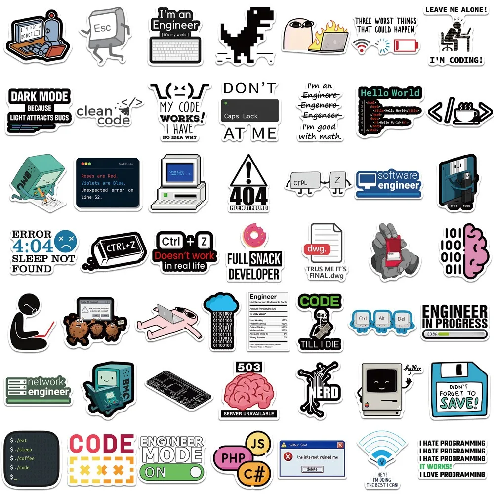 50PCS Engineer Programming Network Coding Hacker Stickers DIY Laptops Water Bottles Phones Decorative Stickers Perfect for Gift 6
