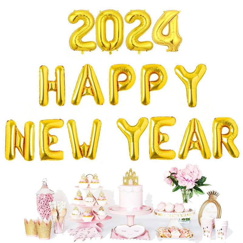 

16 Inch Number 2024 Happy New Year Foil Balloons Christmas Happy New Year Party Anniversary Decoration Alphanumeric Balloons