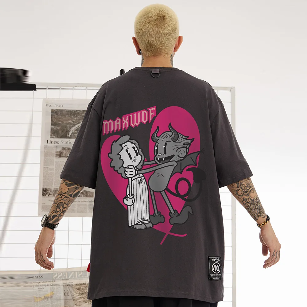 

Aolamegs Hip Hop Men T-Shirts Heart Graphics Devil Print Y2K T Shirt Summer Harajuku Hip Hop Top Tees Casual Fashion Streetwear