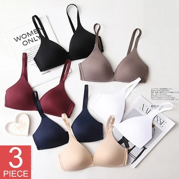 3 PCS/Set Women's Seamless Push-up Bra Sexy Lingerie Three-quarter A B Cup Underwear No Wire Brassiere Bralette Breathable Bras 1