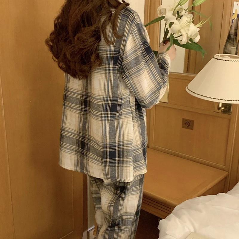 New Autumn Long Sleeve and Pants Women's Pajama Set Simple Mesh Design Can Be Worn Outside the Homewear Comfortable and Soft