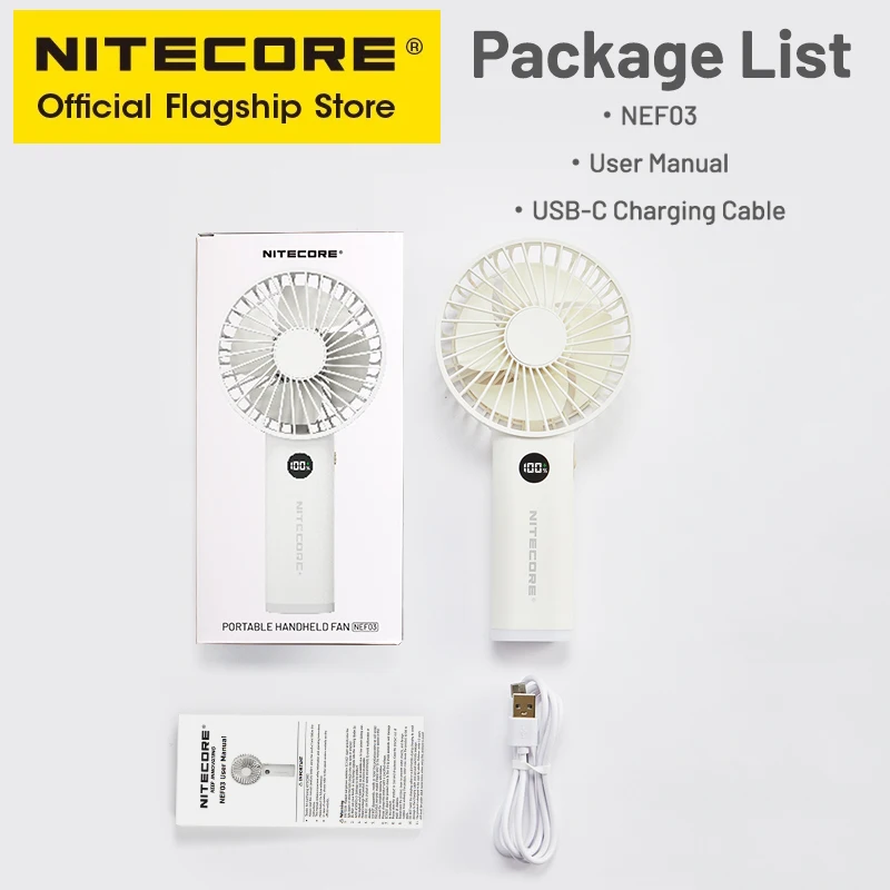 NITECORE NEF03 2-in-1 Camping Fan USB-C Rechargeable Commuting Fan With Night Light Summer Outdoor Trekking Picnics Hiking