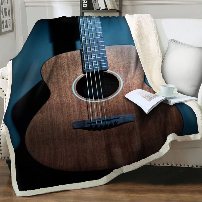 

Retro Big Guitar 3D Print Blankets for Beds Sofa Soft Flannel Throw Blanket Home Teen Gift Couch Warm Bedspreads Quilt Nap Cover