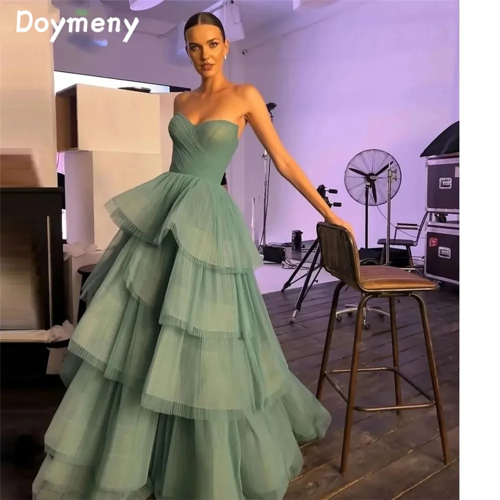 

Doymeny Sweetheart Prom Dresses Organza Ruffled A-Line Tiered Layered Skirt Pleat Ruched Floor Length Women Party Gowns