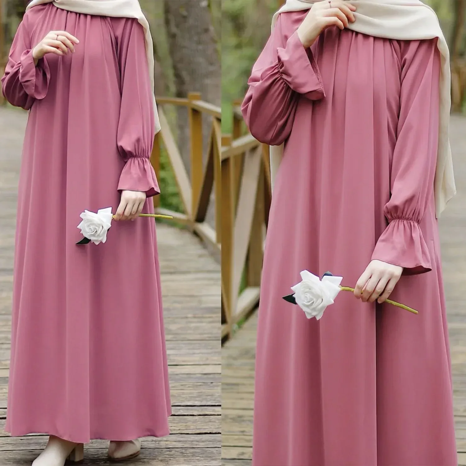 Plain Abaya Modest Dresses Muslim Trumpet Sleeve Pocket Long Casual Hijab Dress Turkey Abayas for Women Dubai Islam Kaftan Robe