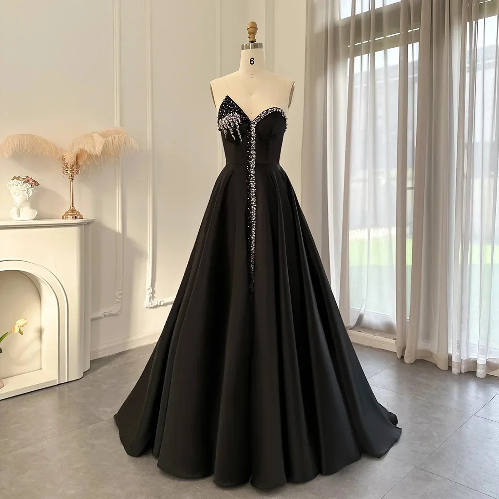 

Crystal Beading Black Evening Dresses Woman's A Line Sexy V Neck Blackless Prom Gowns Formal Elegant Demure Party 2024 Vestidos