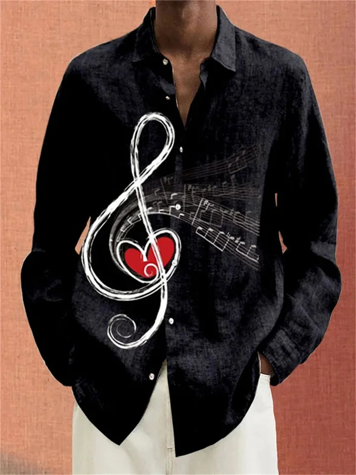 Chemise Homme Manches Courtes Imprimé Notes De Musique - Col Cubain, Polyester Léger, Décontractée - 10