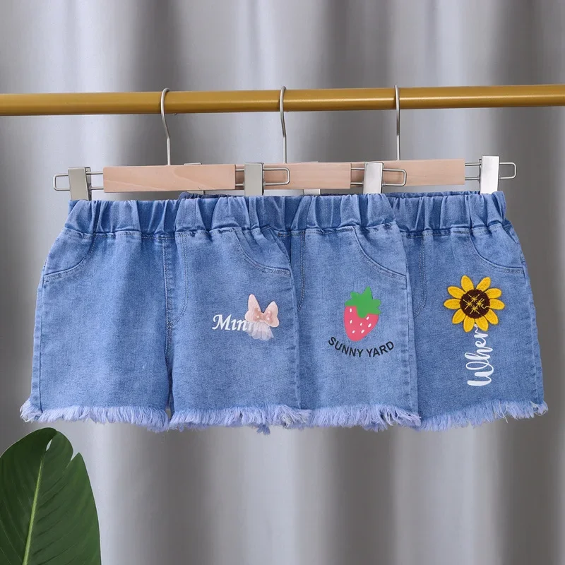 Kids Shorts Baby Girls Shorts Jeans Kids Eastic Band Short Pant Summer 1 To 4 Yrs Children's Cartoon Trousers Korean Style Clothing